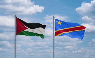 Congo and Palestine and Gaza Strip flags, country relationship concept
