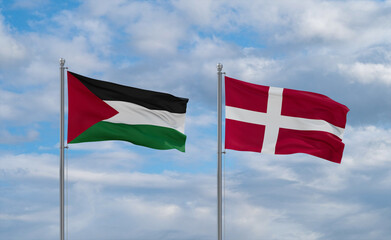 Denmark and Palestine and Gaza Strip flags, country relationship concept