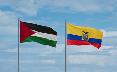 Ecuador and Palestine and Gaza Strip flags, country relationship concept