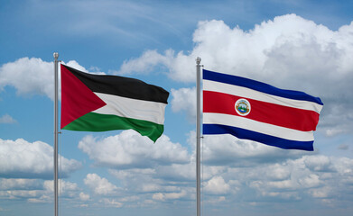 Costa Rico and Palestine and Gaza Strip flags, country relationship concept