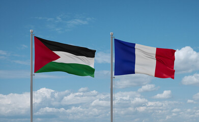 Palestine and Gaza Strip and France flags, country relationship concept