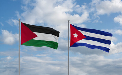 Cuba and Palestine and Gaza Strip flags, country relationship concept
