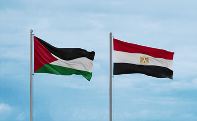 Egypt and Palestine and Gaza Strip flags, country relationship concept