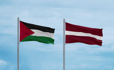Latvia and Palestine and Gaza Strip flags, country relationship concept