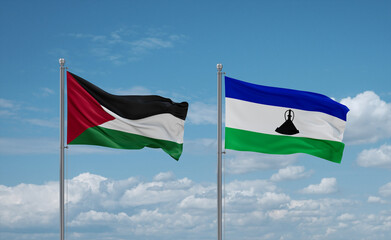 Lesotho and Palestine and Gaza Strip flags, country relationship concept