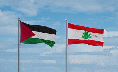 Lebanon and Palestine and Gaza Strip flags, country relationship concept