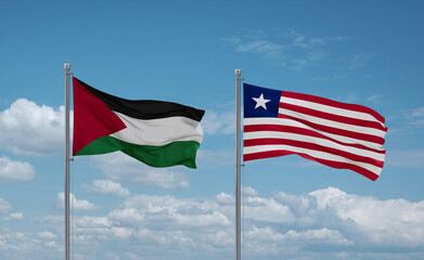 Liberia and Palestine and Gaza Strip flags, country relationship concept
