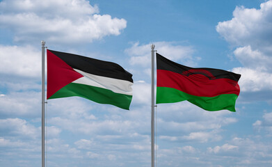 Malawi and Palestine and Gaza Strip flags, country relationship concept
