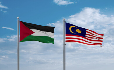 Malaysia and Palestine and Gaza Strip flags, country relationship concept