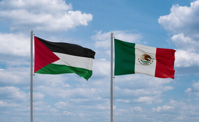 Mexico and Palestine and Gaza Strip flags, country relationship concept
