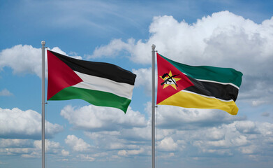 Mozambique and Palestine and Gaza Strip flags, country relationship concept