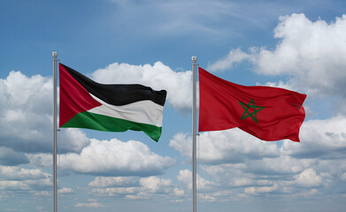 Morocco and Palestine and Gaza Strip flags, country relationship concept