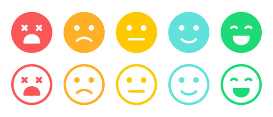 feedback emoji. emoticons set , rating scale of customer satisfaction rating with 5 levels ; good, medium, bad or happy smile, neutral, error x emojis - smiley icon set. vector illustration