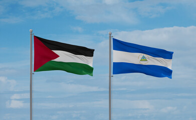 Nicaragua and Palestine and Gaza Strip flags, country relationship concept