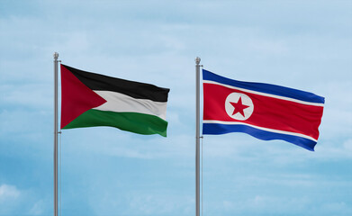 North Korea and Palestine and Gaza Strip flags, country relationship concept