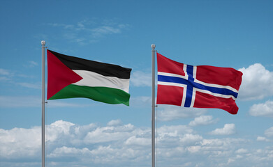 Norway and Palestine and Gaza Strip flags, country relationship concept