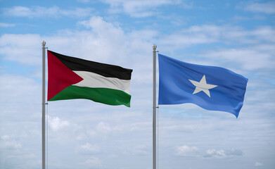 Somalia and Palestine and Gaza Strip flags, country relationship concept