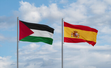 Spain and Palestine and Gaza Strip flags, country relationship concept