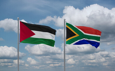 South Africa and Palestine and Gaza Strip flags, country relationship concept