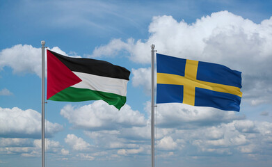Sweden and Palestine and Gaza Strip flags, country relationship concept