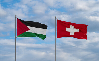 Switzerland and Palestine and Gaza Strip flags, country relationship concept