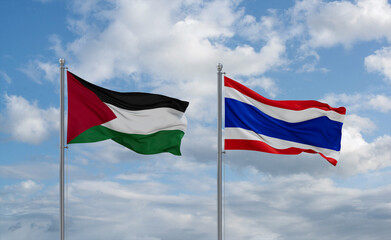 Thailand and Palestine and Gaza Strip flags, country relationship concept