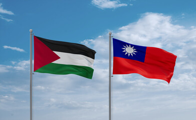 Taiwan and Palestine and Gaza Strip flags, country relationship concept