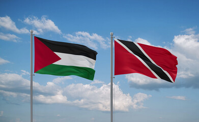 Trinidad and Tobago and Palestine and Gaza Strip flags, country relationship concept