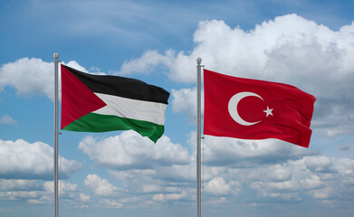 Turkey and Palestine and Gaza Strip flags, country relationship concept