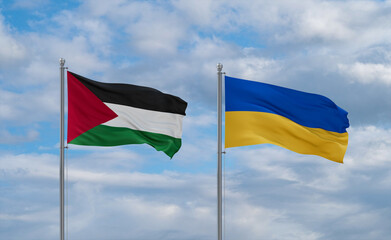Ukraine and Palestine and Gaza Strip flags, country relationship concept
