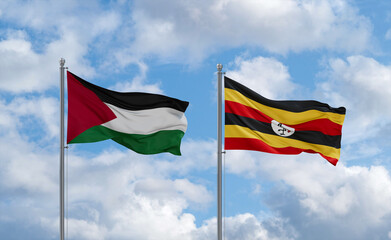 Uganda and Palestine and Gaza Strip flags, country relationship concept