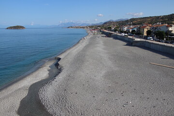 
View of the large beach and coast line of Diamante, Diamante, District of Cosenza, Calabria, Italy, Europe.