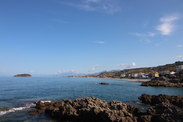 
View of the large beach and coast line of Diamante, Diamante, District of Cosenza, Calabria, Italy, Europe.