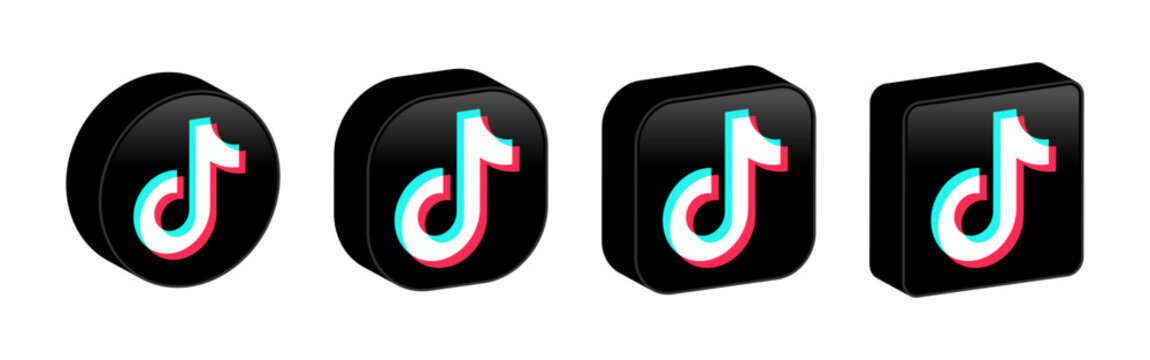 3d Tiktok Logo 3d Social Media Icons, Social Network Logos - Tiktok Background Banner With 3d Logo In Modern Glossy Square And Circle Frame