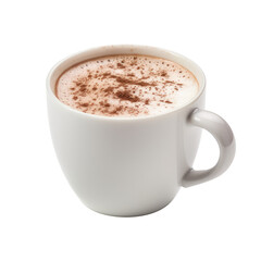 Hot chocolate drink with white cup isolated on transparent background.