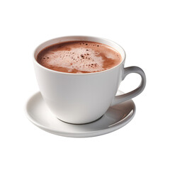 Hot chocolate drink with white cup isolated on transparent background.