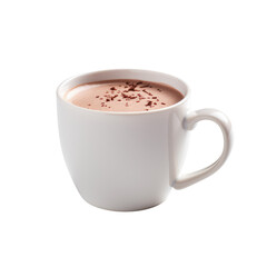 Hot chocolate drink with white cup isolated on transparent background.