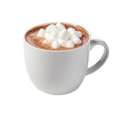 Hot chocolate, marshmallow drink with white cup isolated on transparent background.