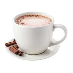 Hot chocolate drink with white cup isolated on transparent background.
