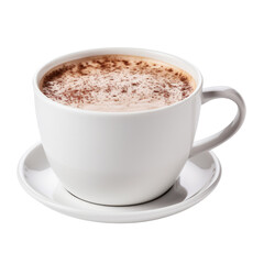 Hot chocolate drink with white cup isolated on transparent background.