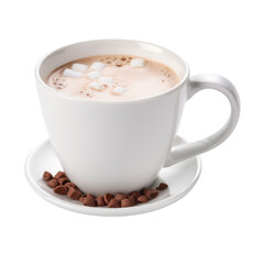 Fototapeta premium Hot chocolate, marshmallow drink with white cup isolated on transparent background.