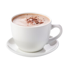 Hot chocolate drink with white cup isolated on transparent background.