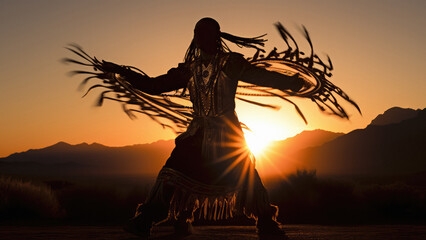 Native American Indian dancer at sunset