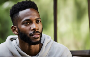 Fototapeta premium African American Man Enjoys the Fresh Air in a Forest