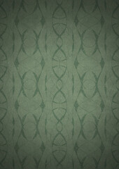 Hand-drawn unique abstract symmetrical seamless ornament. Dark semi transparent green on a light warm green with vignette of a darker background color. Paper texture. A4. (pattern: p10-3e)
