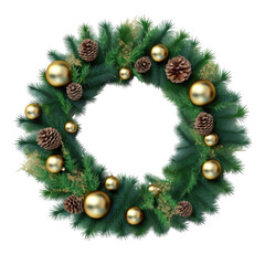 Fototapeta na wymiar Christmas frame wreath with fir tree and Christmas ball isolated on transparent background.