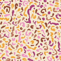 Retro colorfull abstract seamless repeat pattern. Random placed, vector brush strokes all over surface print on white background.