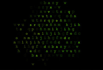 Dark green vector background with signs of alphabet.