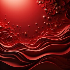 abstract red background with some smooth Wavy lines in it and some stars, Ai Generated