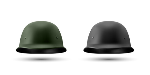 Vector 3d Realistic Military Protect Helmet Icon Set Closeup. Helmet, Army Symbol of Defense and Protect. Soldier Helmet Design Template